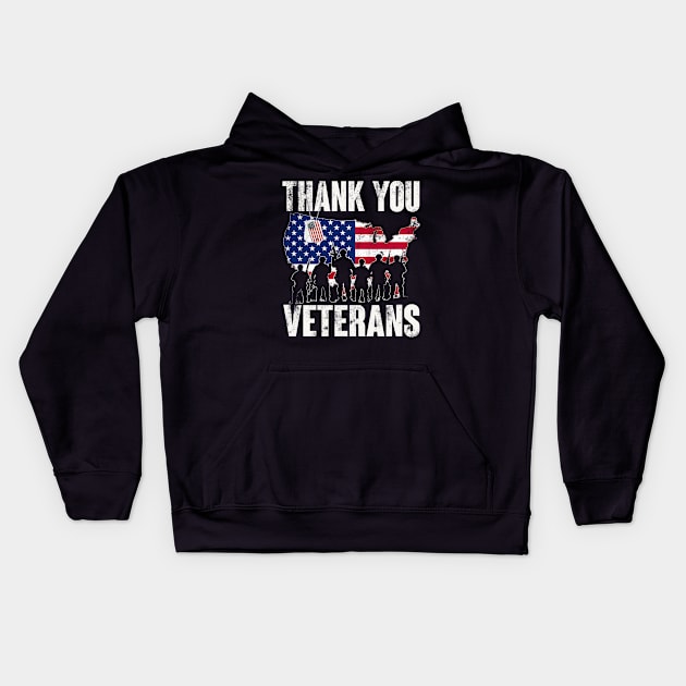 Thank You Veterans USA Flag - Gift for Veterans Day, 4th of July or Memorial Day Patriotic Kids Hoodie by Oscar N Sims